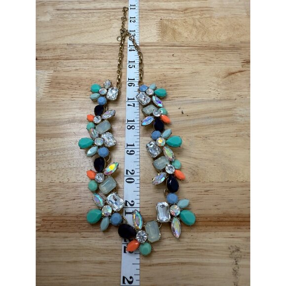 J. Crew Statement Necklace With Colorful Floral Crystal Design & Gold-Tone Chain - Picture 6 of 8